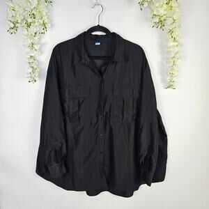 Old Navy Black Utility Button Down Shirt Plus 2X Minimalist Workwear Oversized
